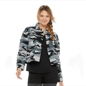 Rock & Republic Gray and Black Camo Crop Jean Jacket NWT